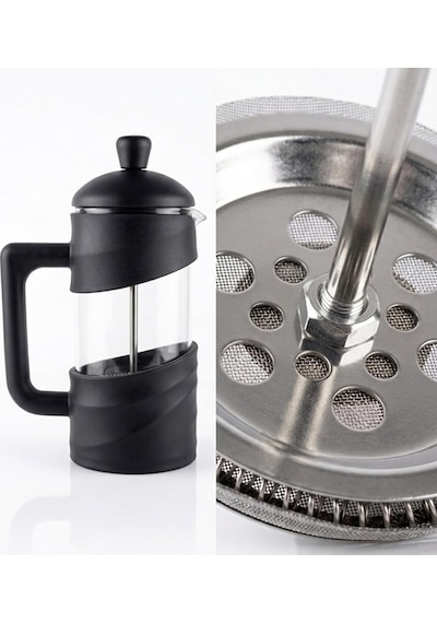 350 Ml Cam French Press Isıya Dayanıklı Cam, Paslanmaz Çelik Filtreli, Siyah Renkli Kahve Ve Bitki Çayı Demli Diğer