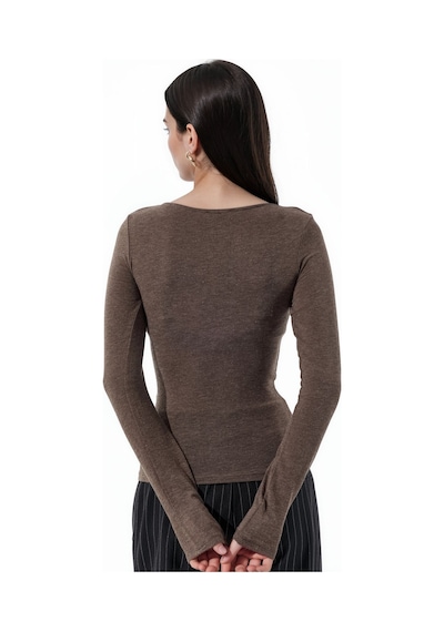 Hiccup Busem Slim Fit Uzun Kollu Transparan Bluz Kahverengi