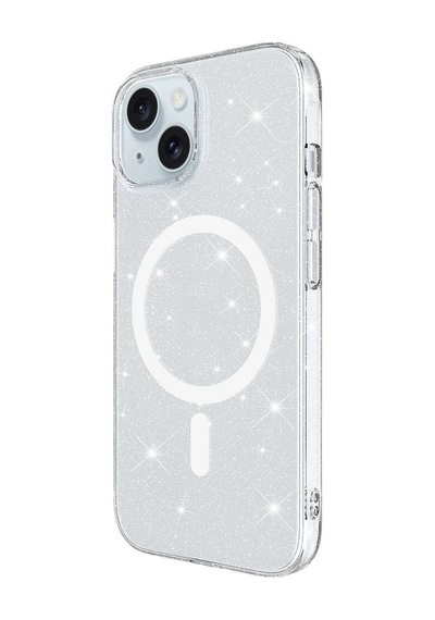 Nourthkiingdom Apple Uyumlu iPhone 15 Kılıf Nrtk Magsafe Şarj Özellikli Simli Şeffaf Arka Yüzey Erdos Silikon Kapak - Renksiz Renksiz