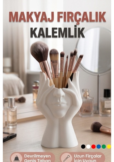 Makyaj Fırçalık Heykel Kalemlik Fırça Ve Kozmetik Düzenleyici Beyaz