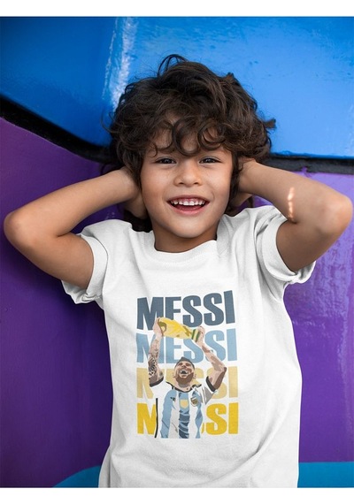 Sevbano Unisex Messi Baskılı Efsane Futbolcu Çocuk Tişört 1-12 Yaş Beyaz