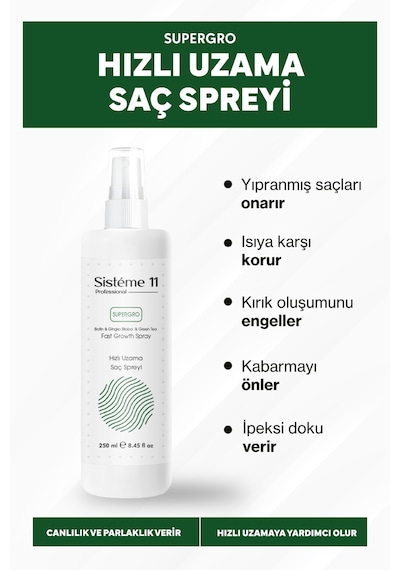Sisteme 11 At Kuyruğu Saç Spreyi Hızlı Uzamaya Yardımcı 250 Ml