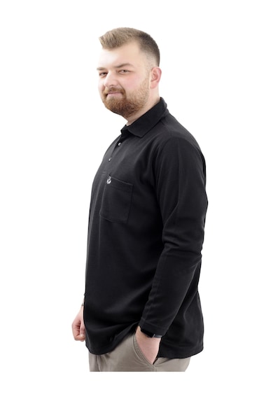 Mode Xl Büyük Beden Erkek Sweatshirt Polo Yaka Uzun Kol Waffle 23449 Siyah Siyah