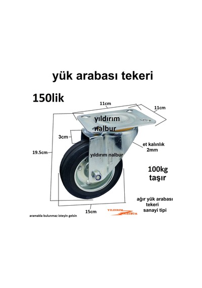 Yük Arabası 150 Lik Tekerlek Sanayi Tipi Tekerlek Büyük Sağlam Ka