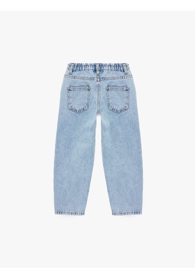Koton Pamuklu Cepli Rahat Kalıp Düğmeli Balon Form Denim Pantolon Orta İndigo 6smb40014td İndigo