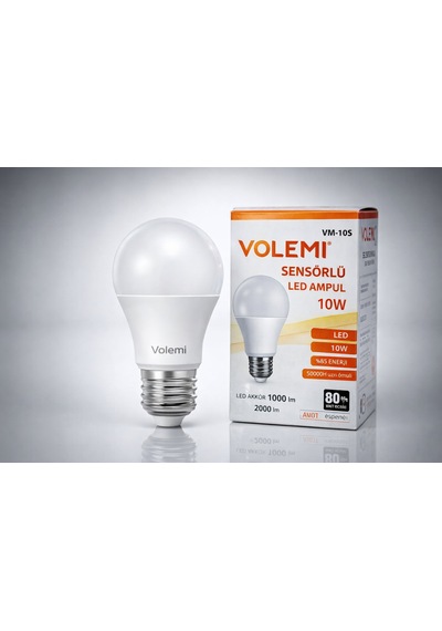 Volemi Vm-10s Sensörlü Led Ampul 10w 2000 Lümen E27 Duy 50000 Saat Ömür Enerji Tasarruflu Beyaz Işık