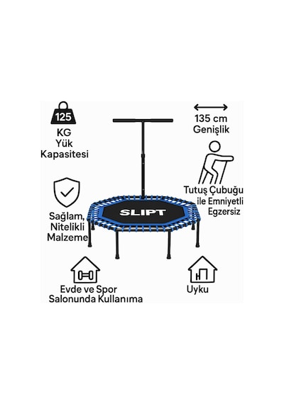 Pekial 135 Cm Profesyonel Tutmalı Step Trambolin, 125 Kg Kapasitesi, Siyah-mavi