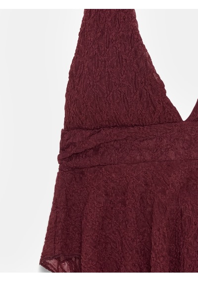 Dilvin 21228 Dantel Halter Yaka Top-bordo