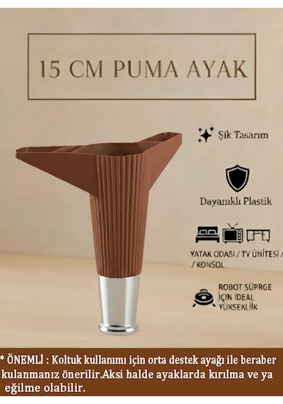 Puma 15 Cm 4 Adet Ceviz-krom Mobilya Kanepe Tv Ünitesi Kosol Dolap Komidin Ayağı Adet