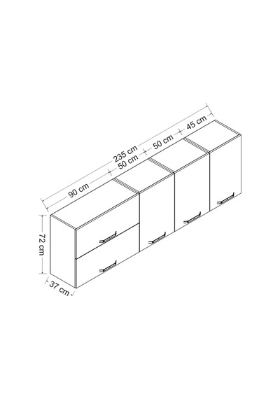 Minar 235 Cm Mutfak Dolabı Beyaz 235-B2-Üst Modül Beyaz