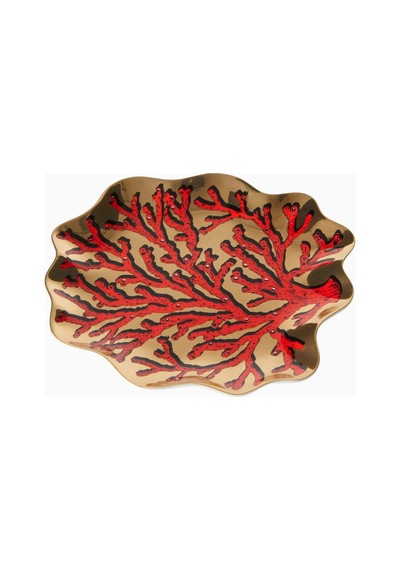 Jonathan Adler Sirena Coral Porselen Dekoratif Tepsi Kırmızı-gold