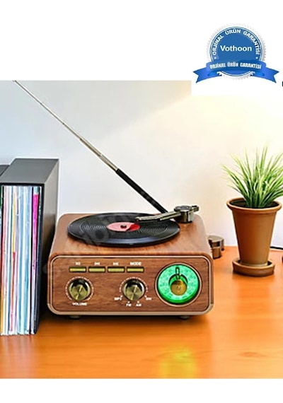 Nostaljik Tasarım Plak Çalar Görünümlü Radyolu Bluetooth Hop