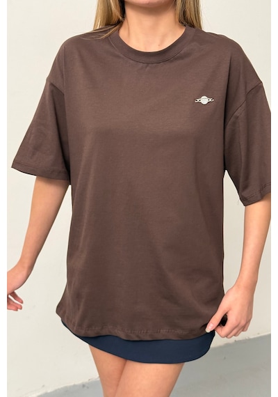 Giysa Kadın Filkete Aksesuarlı Pamuklu T-shirt Kahverengi - 26y 26508