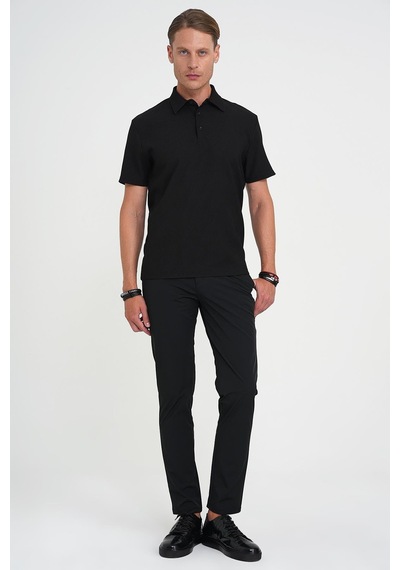 Efor Slim Fit Polo Yaka Modal Fitilli Kısa Kol Siyah Tişört Ts 904 Siyah