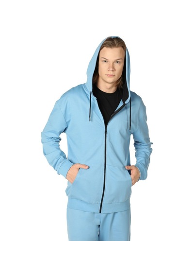 Erkek Kapüşonlu Fermuarlı Oversıze Sweatshırt Koyu Gri Mavi