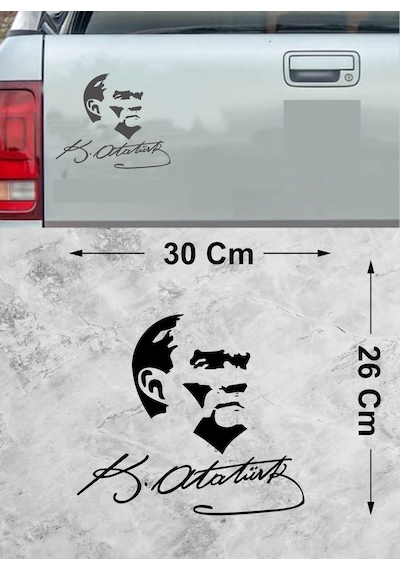 Atatürk Silüet Sticker - Atatürk Imza Sticker - Araba Oto Motosiklet Karavan Cam Laptop Sticker - 00619 30x26 Cm