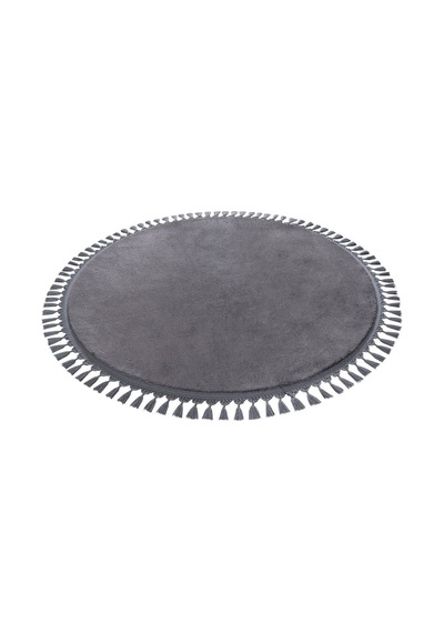 Vl Yuvarlak Comfort Düz Saçaklı Peluş Antrasit Yolluk Halı Antrasit Ponpon Saçaklı Daire