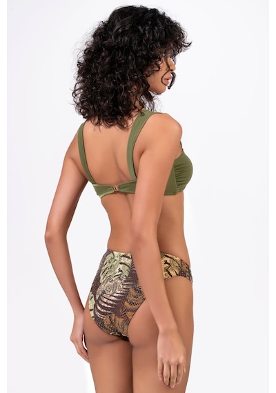 Endeep Kadın Desenli Özel Lurex Kumaş V Detaylı Bikini Takımı Yeşil