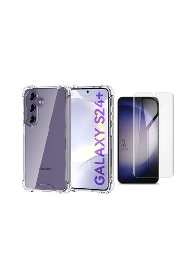 Samsung Galaxy S24 Plus Uyumlu Köşe Dolgulu Anti Shock Telefon Kılıfı Ve Kırılmaz Cam Ekran Koruyucu