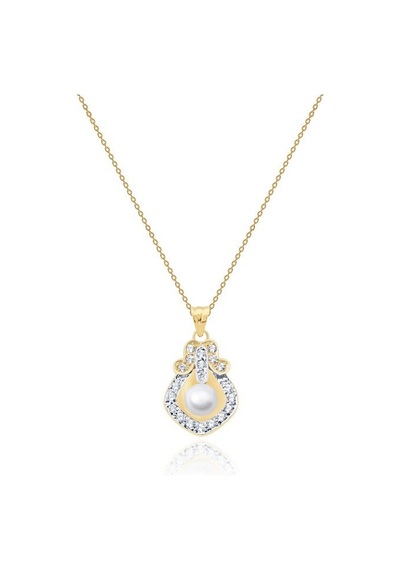 Diamond Line - Gülaylar - Sarı Altın 14 Ayar Incili Kolye Standart N11.23816