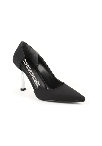 Libero L085.k3010 Taşlı Zincir Detaylı İnce Metalik Topuklu Kadın Stiletto Siyah