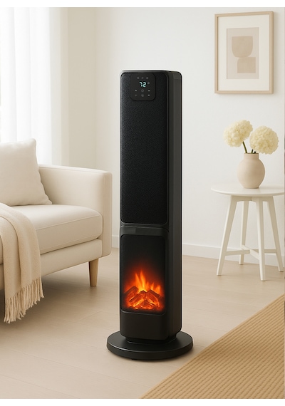 Hoogar German 2701 L Black Oled Şömineli Ekran Dijital Göstergeli Kule Tipi Seramik Hızlı Isıtıcı