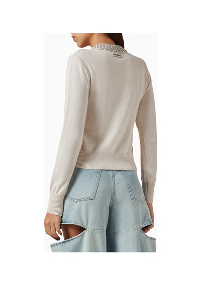 Pinko Ventotene Embellished Sweater Lüks,taş Detaylı Gümüş Renk Triko