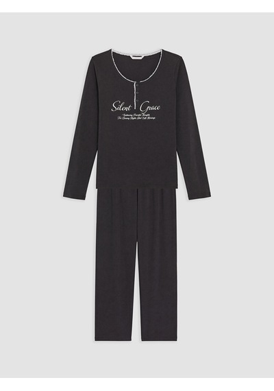 Lcw Dream Antrasit Bisiklet Yaka Baskılı Kadın Pijama Üstü