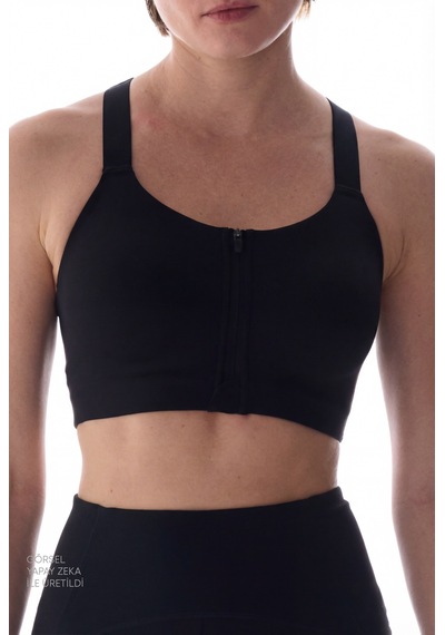 Penti Siyah Power Fermuarlı Front Spor Sütyeni