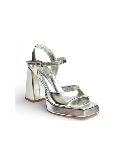 Fox Shoes Y246055009 Gümüş Kalın Platform Topuklu Abiye Ayakkabı Gümüş