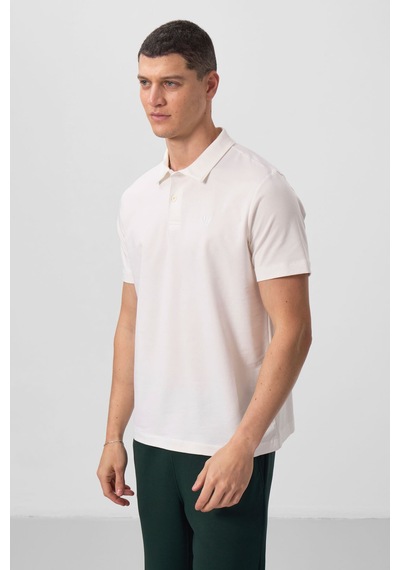 Tommylife Tommy Life Ekru Basic Göğüs Logolu Standart Kalıp Triko Polo Yaka Erkek T-shirt - 87768 Ekru