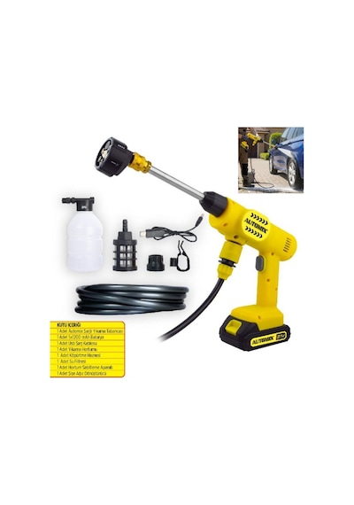 Automix Şarjlı Oto Yıkama Tabancası 21v Metal Dişli Pistonlu 6 Fonksiyonlu Basınçlı Su Pompası Seti 044985 1 Adet