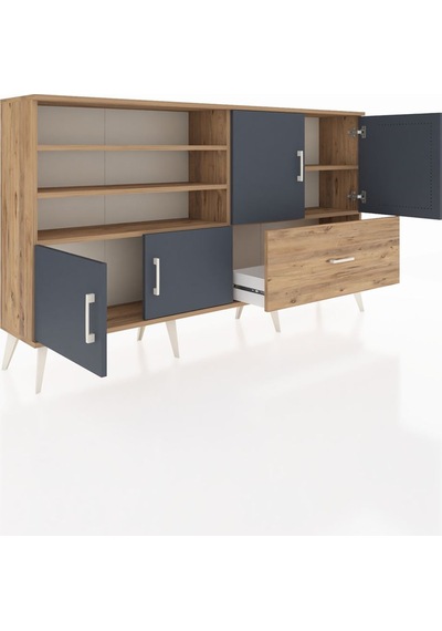 Arges Konsol 5 Raflı Tek Çekmeceli 4 Kapaklı 176x30x99 Çam-antras Çam-antrasit/çam Arges Konsol 5 Raflı Tek Çekmeceli 4 Kapaklı 176x30x99 Çam-antras Çam-antrasit/çam