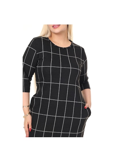 Çift Cepli Kışlık Büyük Beden Esnek Desenli Elbise 7d-2616 Siyah
