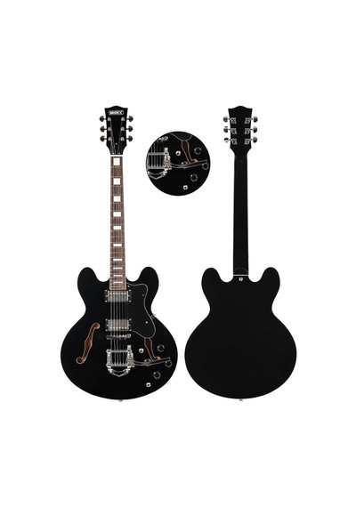 Midex Vintage Jazz-bk Profesyonel Hollowbody Caz Kasa Hh Akustik Elektro Gitar Seti Siyah