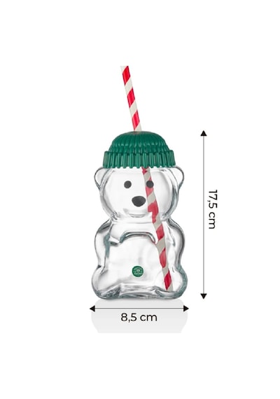 Shn Goggy Bear El Yapımı Cam Ayıcıklı Pipetli Kahve Bardağı Şeffaf