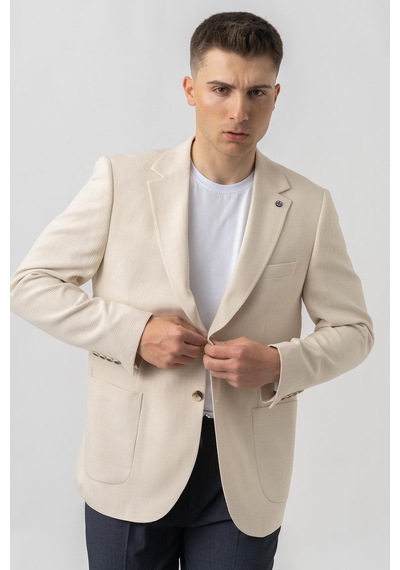White Stone Aarburg C4003 Regular Fit Likralı 6 Drop Gofre Ceket Desenli - Krem
