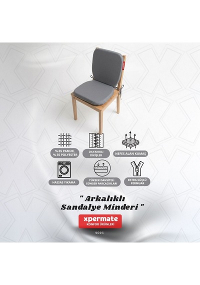 Arkalıklı Sandalye Minderi Oval Bağcıklı Mutfak Bahçe Balkon Minderi Antrasit
