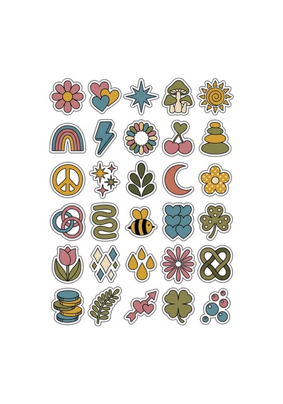 30 Adet Retro Nostaljik 70'ler Sticker Seti - Laptop Ajanda Telefon İçin Çok Renkli
