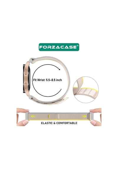 Forzacase Samsung Galaxy Uyumlu Watch Active 2 40mm İçin Cırtlı Hasır Kumaş Kordon Kayış - Fc604 Sarı