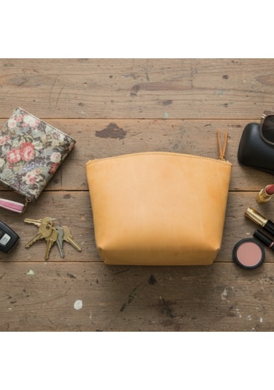Luqa Leather Özel Tasarım El İşçiliği Deri Clutch Fermuarlı Bilek Çantası Sarı