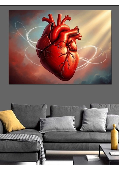 Ahşap Tablo Kan Kırmızısı Anatomik Kalp Tablosu