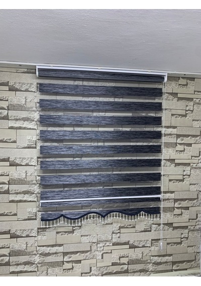 Antrasit Gri Renk Bambu Zebra Perde (Etek Boncuklu)