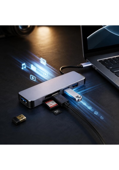 Hp-b07 5-in-1 Type-c & Usb 3.0 Hub Çoğaltıcı 3x Usb Port Sd/tf Kart Okuyucu Çift Girişli Alüminyum Gövde Çoklu Adaptör