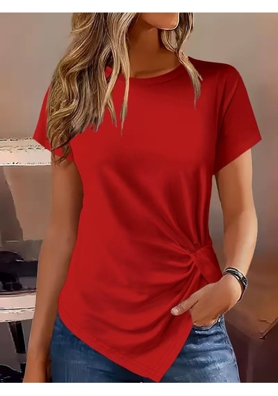 De'charme Kadın Kısa Kollu Bisiklet Yaka Asimetrik Kesim Detaylı Viskon Bluz Kırmızı