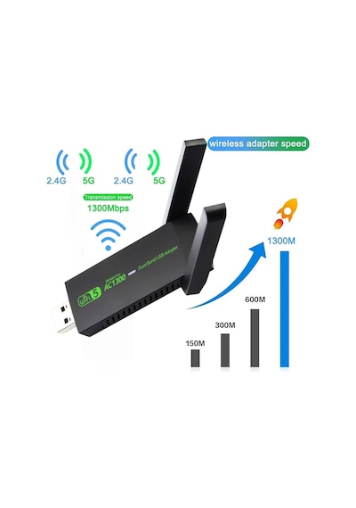 Usb Wireless Adaptör Wifi5 Ac1300 Mbps Dual Bant Usb Adapter 2.4g -5g