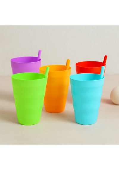3'lü Pipetli Plastik Bardak 60'lı Paket Çok Renkli