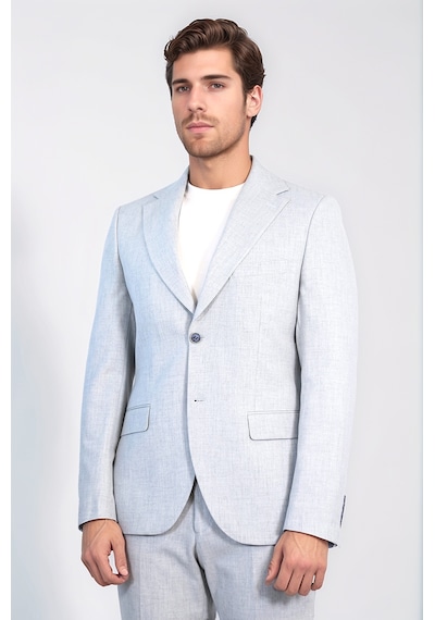 Açık Gri Slim Fit İki Düğmeli Keten Görünümlü Erkek Takım Elbise - Wessi Açık Mavi