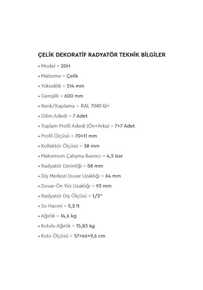 Radiva - Tip 20h Dekoratif Radyatör 514x600 Ral 7040 Gri  - 220h05140600x1xs-