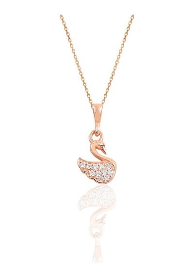 Gümüş Rose Taşlı Kuğu Kolye